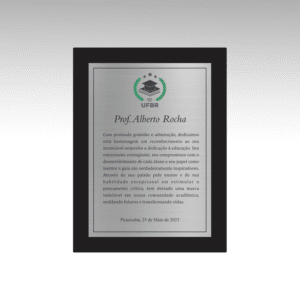 Placa homenagem com moldura em acrílico